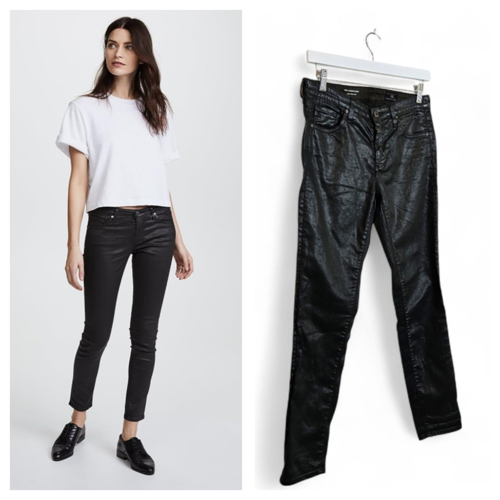 AG Adriano Goldschmied Jeans 27 The Legging Ankle Coated Skinny Charcoal Black